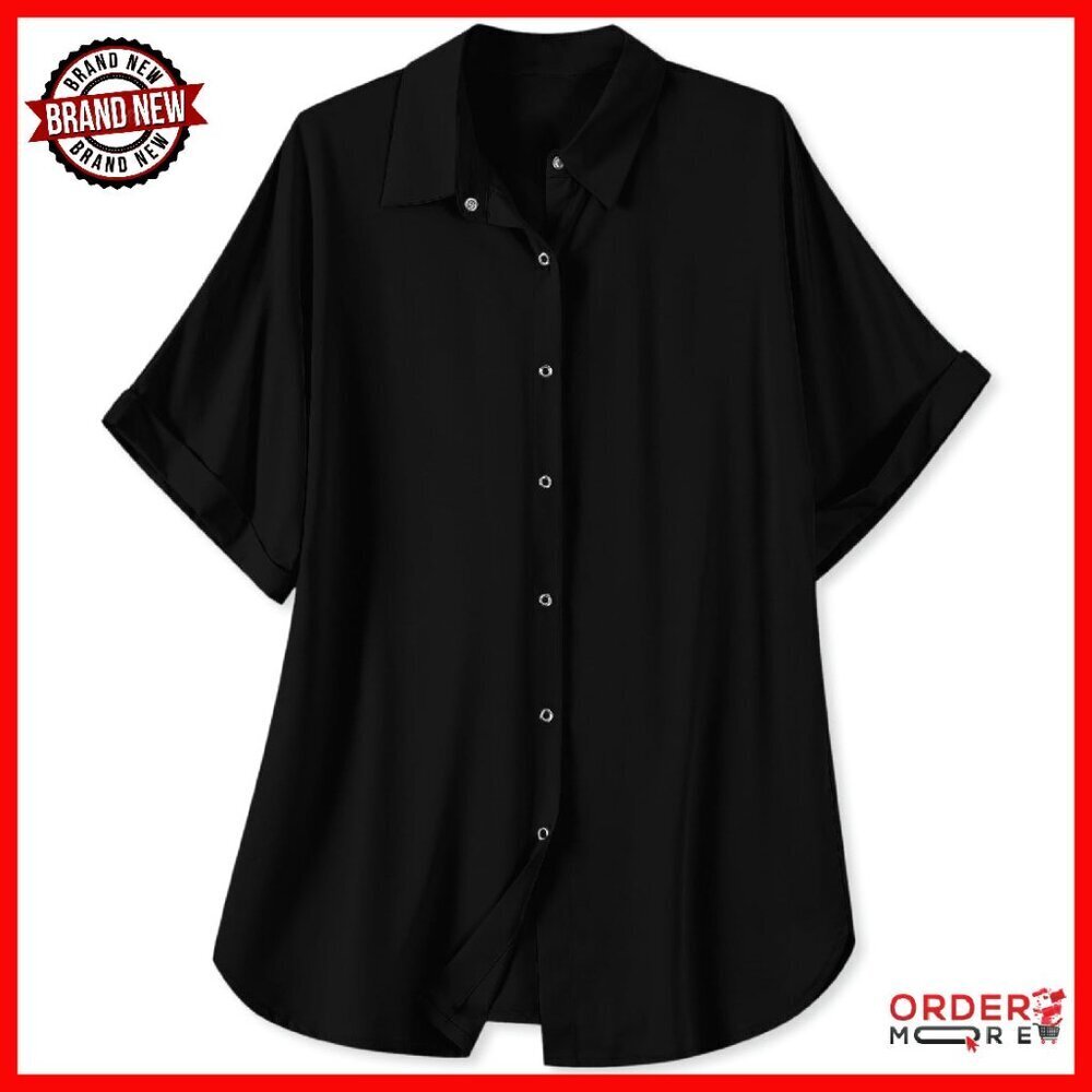 Snap Front Short Sleeve Blouse Premium Fabric Women's Casual Top